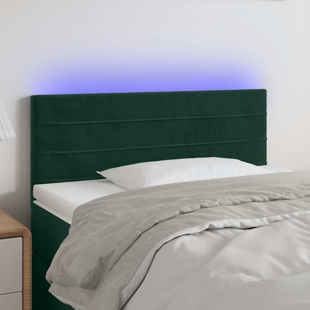 Hoofdbord LED 100x5x78/88 cm fluweel donkergroen – afbeelding 1