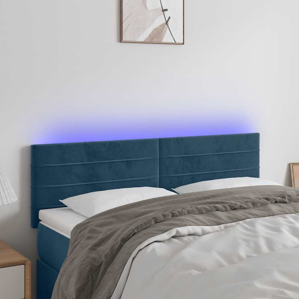 Hoofdbord LED 144x5x78/88 cm fluweel donkerblauw – afbeelding 1