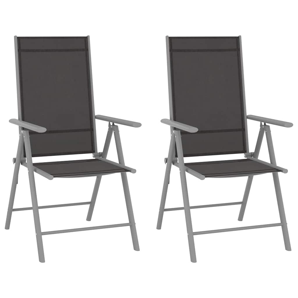 Tuinstoelen 2 st inklapbaar textileen zwart – afbeelding 1