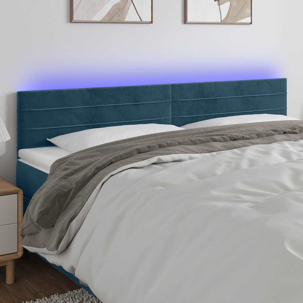 Hoofdbord LED 160x5x78/88 cm fluweel donkerblauw – afbeelding 1