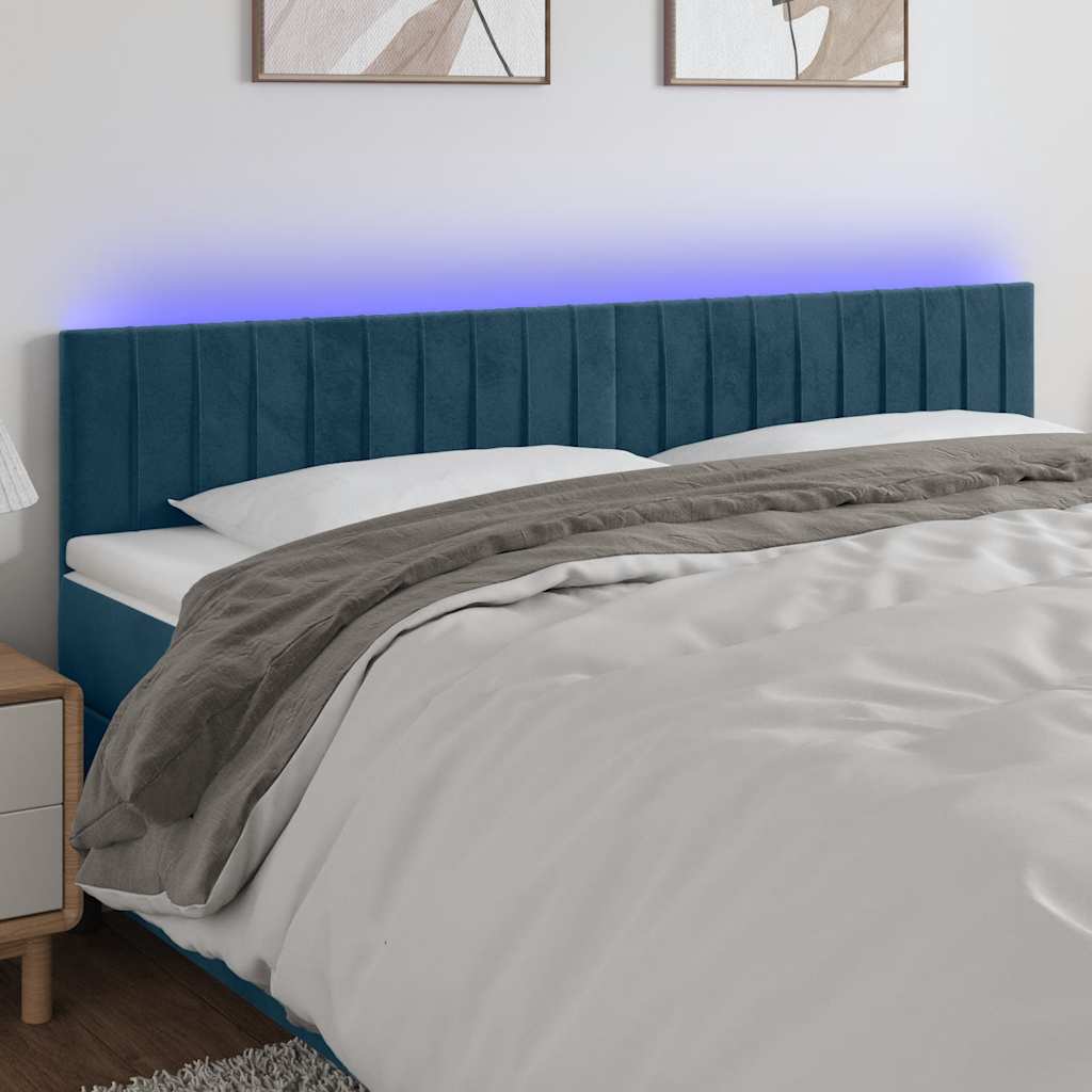 Hoofdbord LED 200x5x78/88 cm fluweel donkerblauw – afbeelding 1