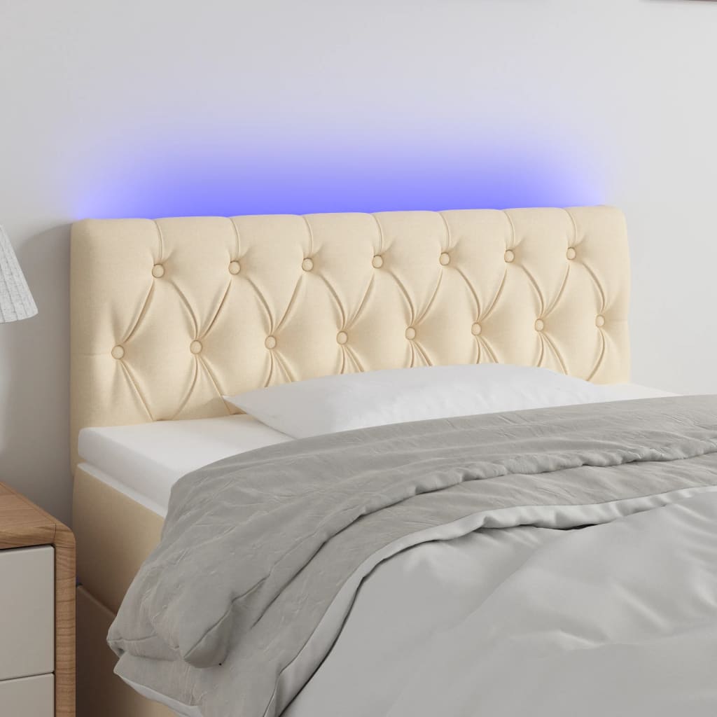 Hoofdbord LED 100x7x78/88 cm stof crèmekleurig