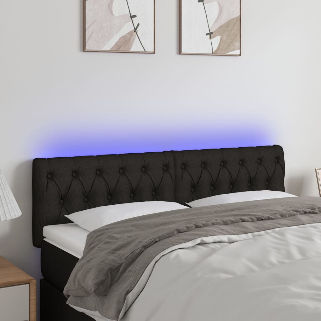 Hoofdbord LED 144x7x78/88 cm stof zwart – afbeelding 1