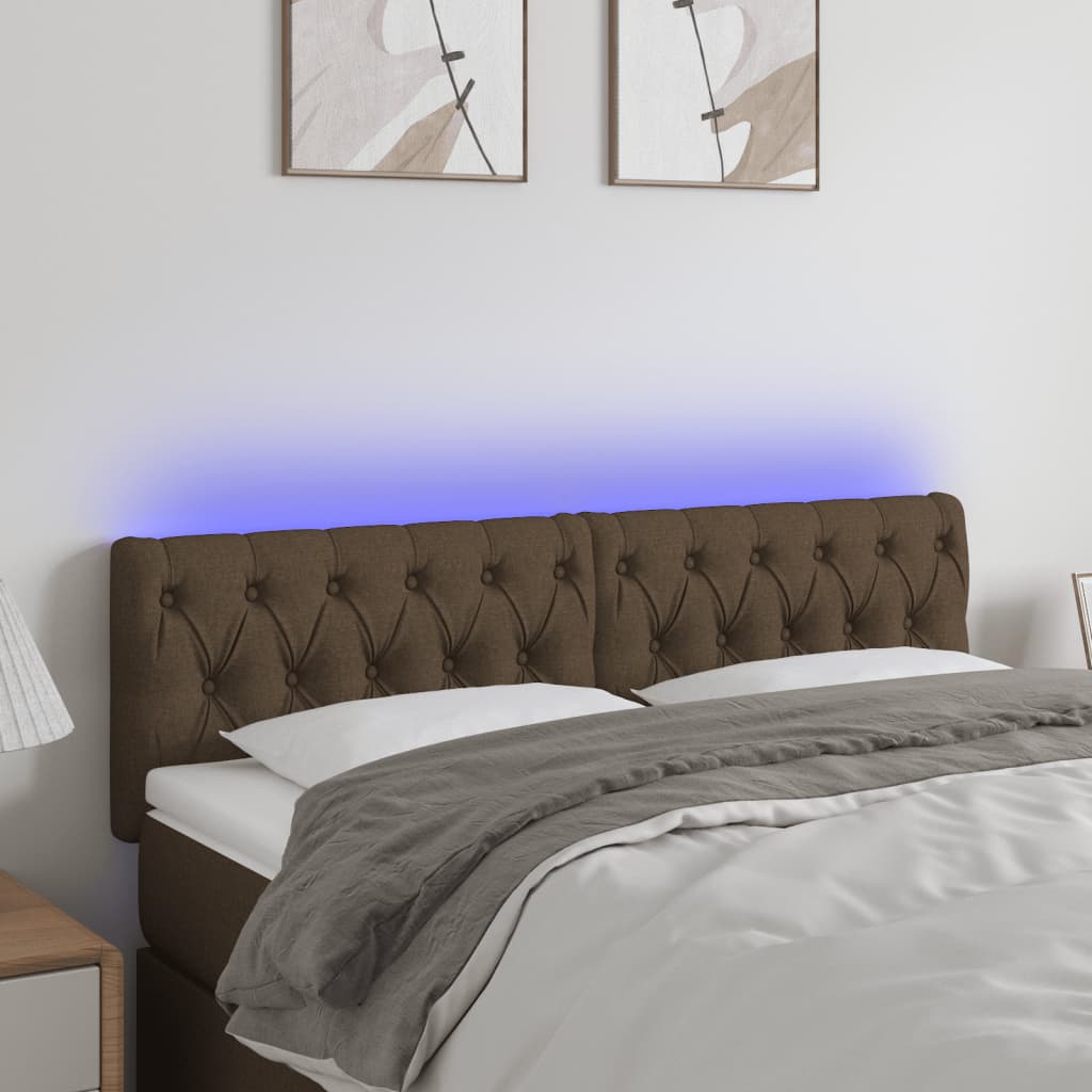 Hoofdbord LED 144x7x78/88 cm stof donkerbruin – afbeelding 1