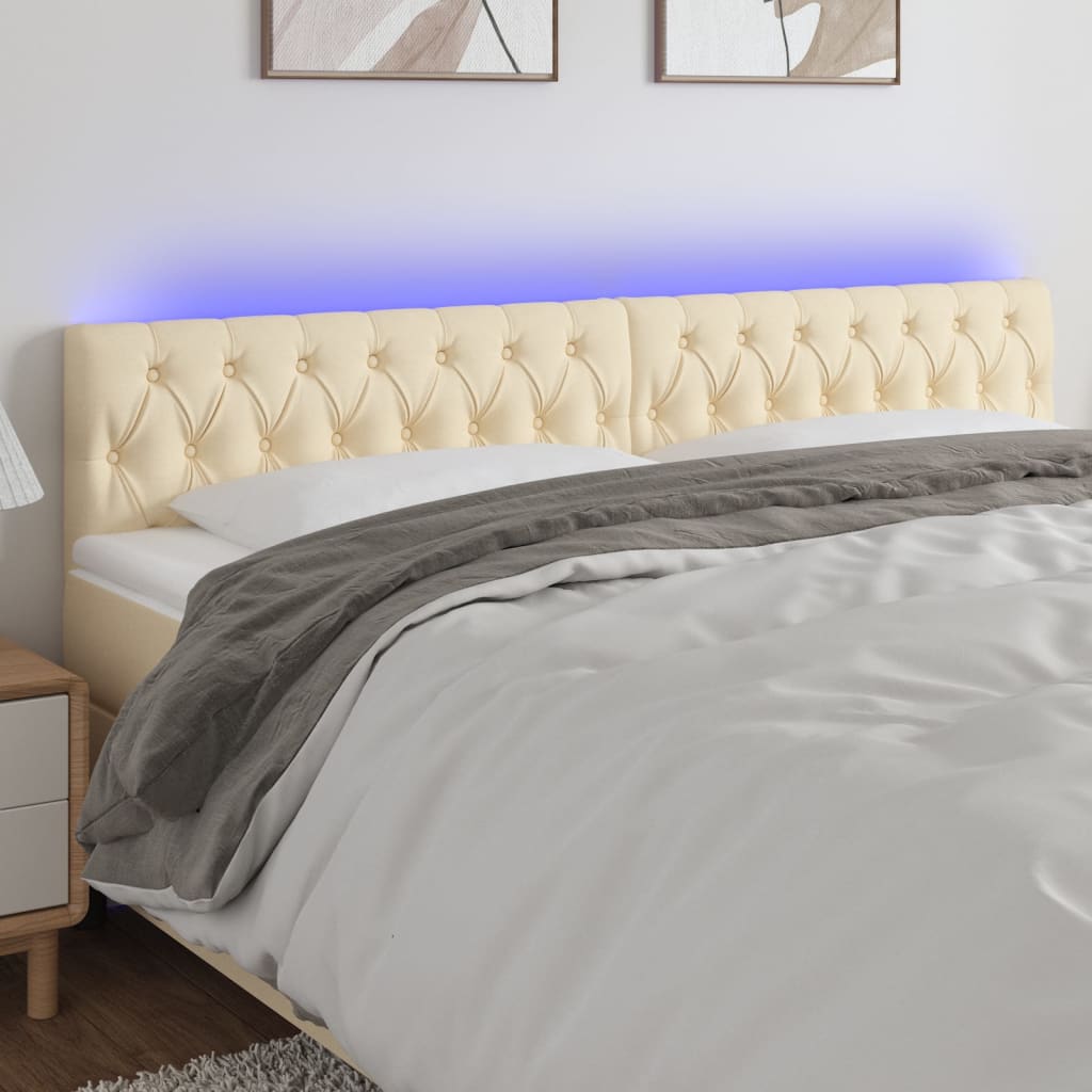 Hoofdbord LED 180x7x78/88 cm stof crèmekleurig – afbeelding 1