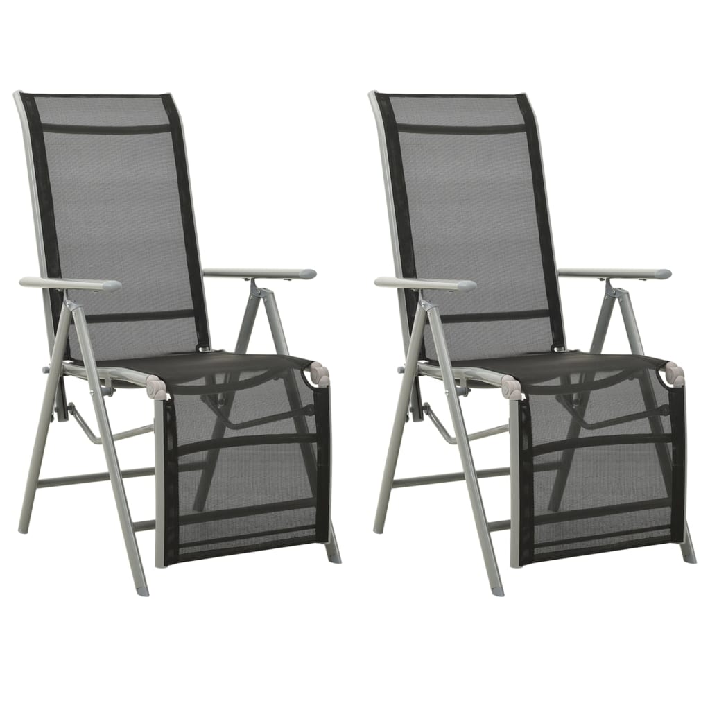 Tuinstoelen 2 st verstelbaar textileen aluminium zilverkleurig – afbeelding 1
