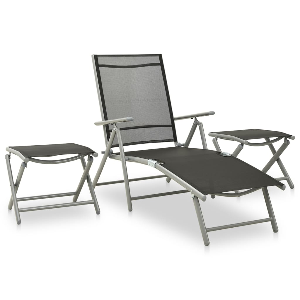 3-delige Loungeset textileen en aluminium zilverkleurig – afbeelding 1
