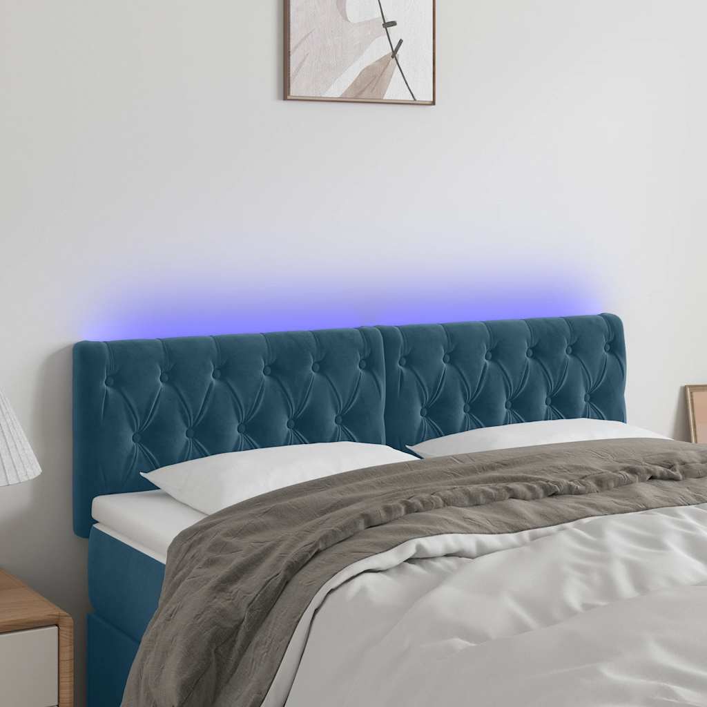 Hoofdbord LED 144x7x78/88 cm fluweel donkerblauw