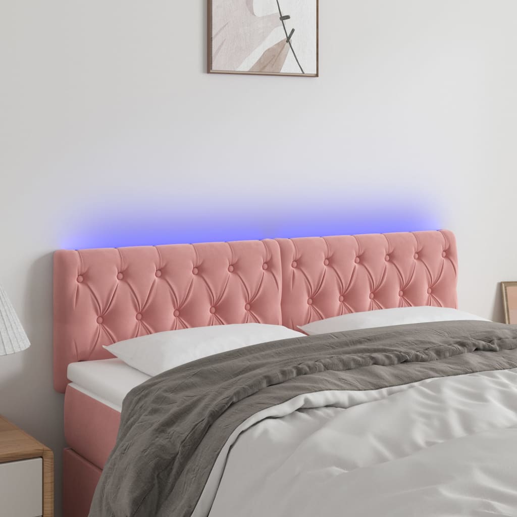 Hoofdbord LED 144x7x78/88 cm fluweel roze – afbeelding 1