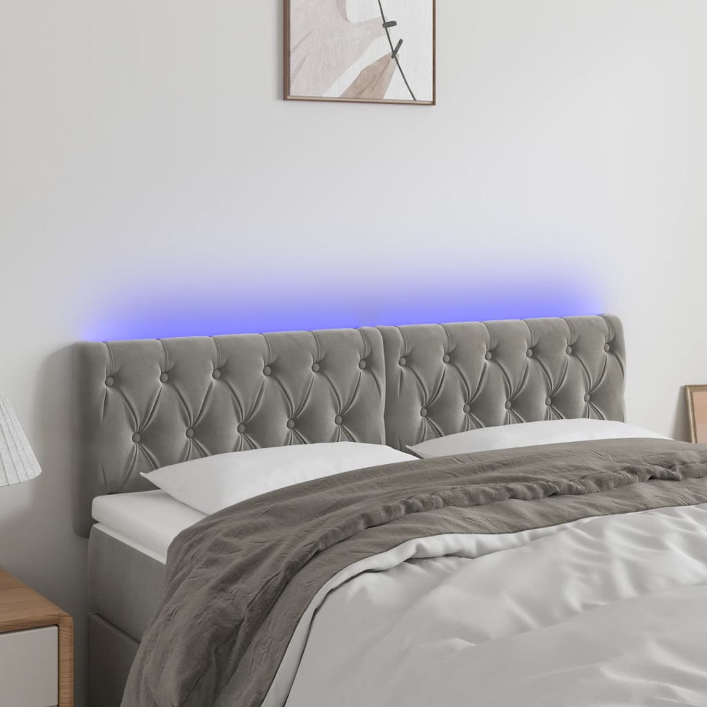 Hoofdbord LED 160x7x78/88 cm fluweel lichtgrijs – afbeelding 1