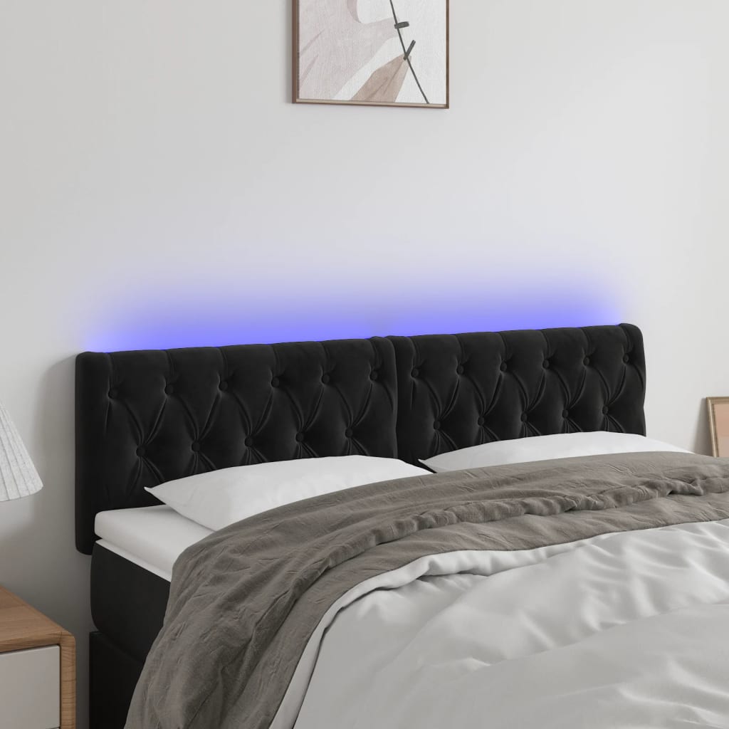Hoofdbord LED 160x7x78/88 cm fluweel zwart – afbeelding 1