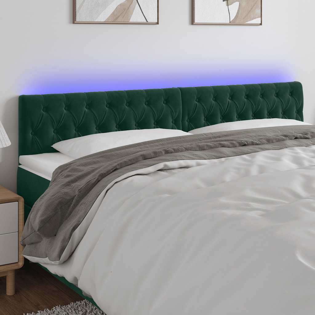 Hoofdbord LED 180x7x78/88 cm fluweel donkergroen – afbeelding 1