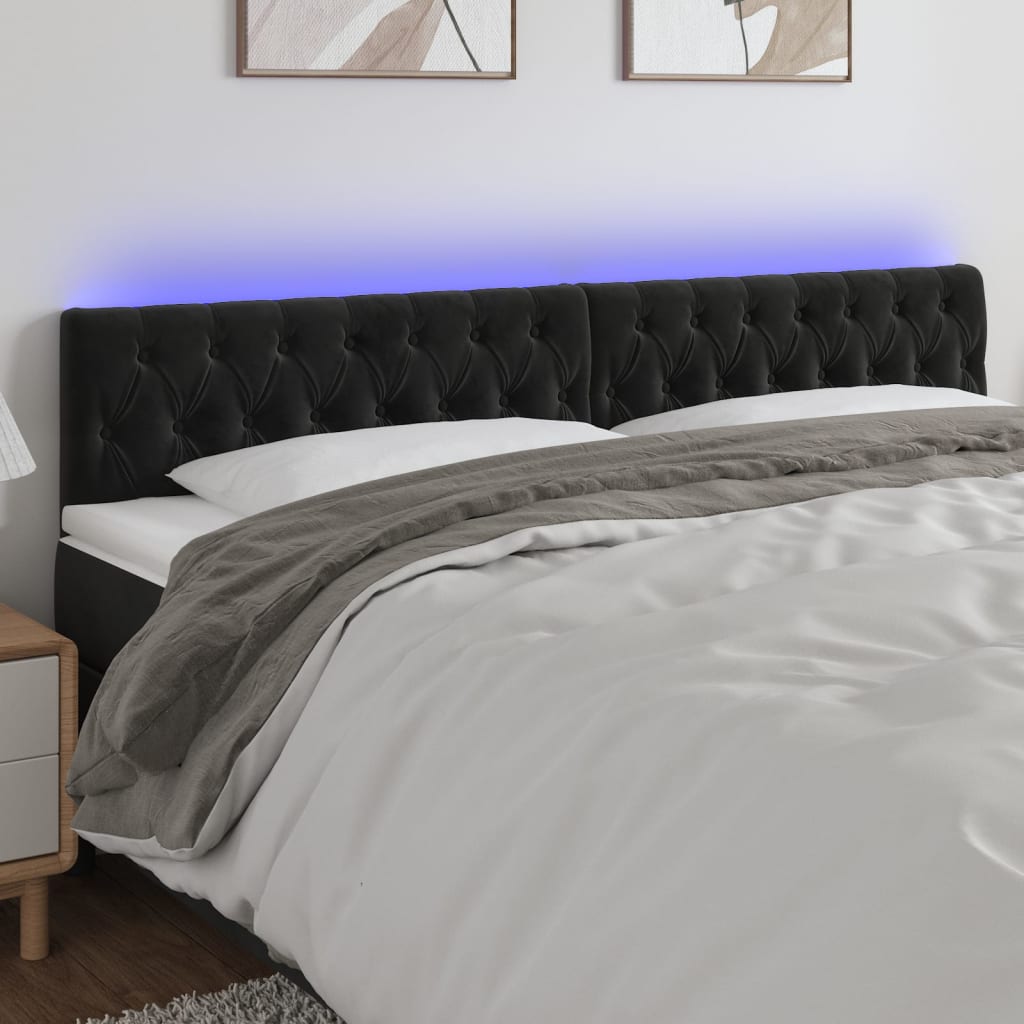 Hoofdbord LED 200x7x78/88 cm fluweel zwart – afbeelding 1