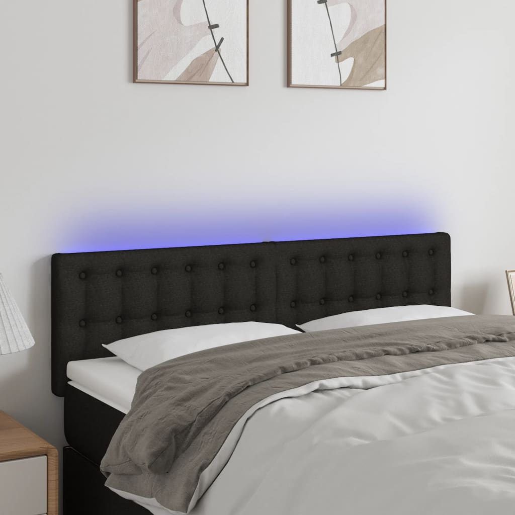 Hoofdbord LED 144x5x78/88 cm stof zwart