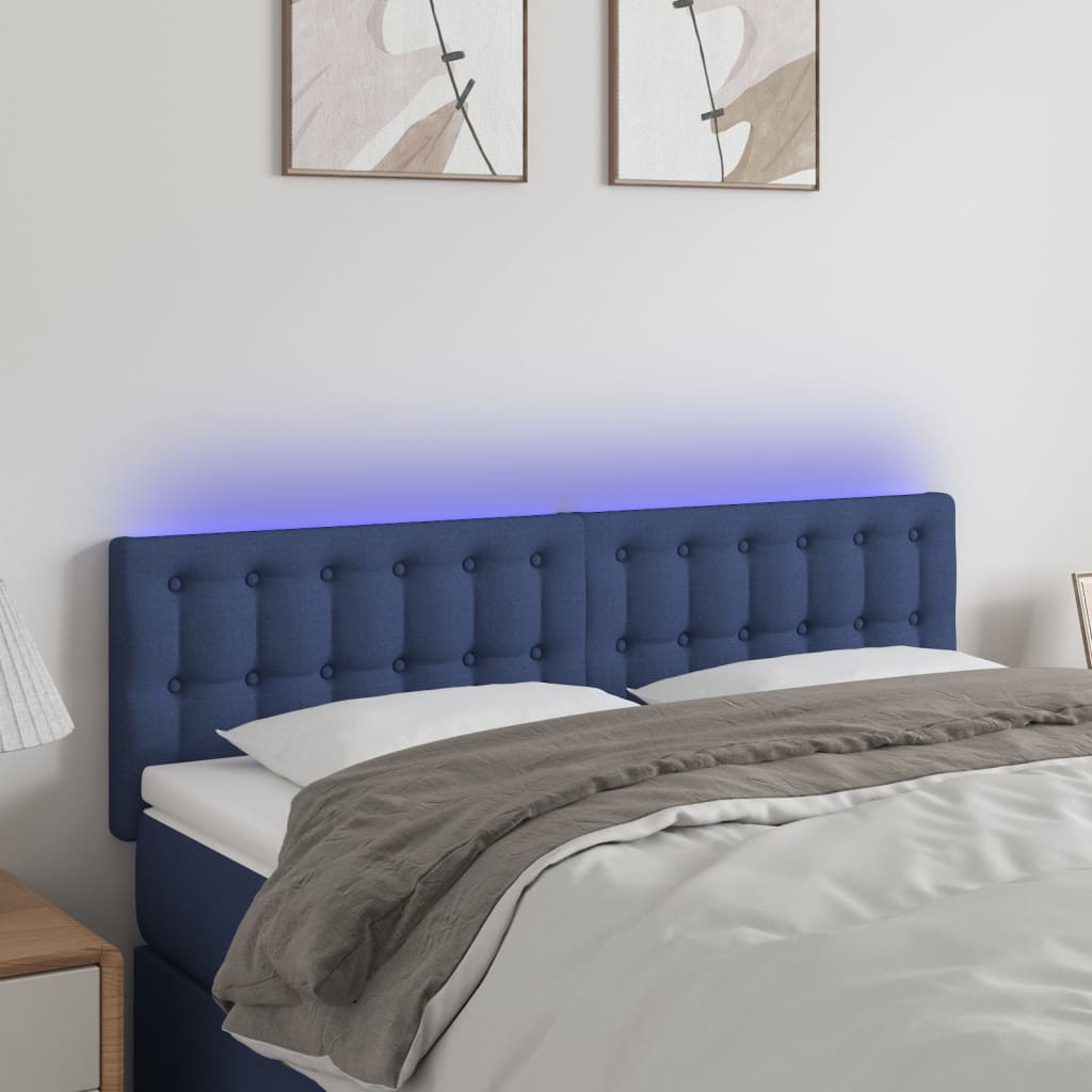 Hoofdbord LED 144x5x78/88 cm stof blauw – afbeelding 1