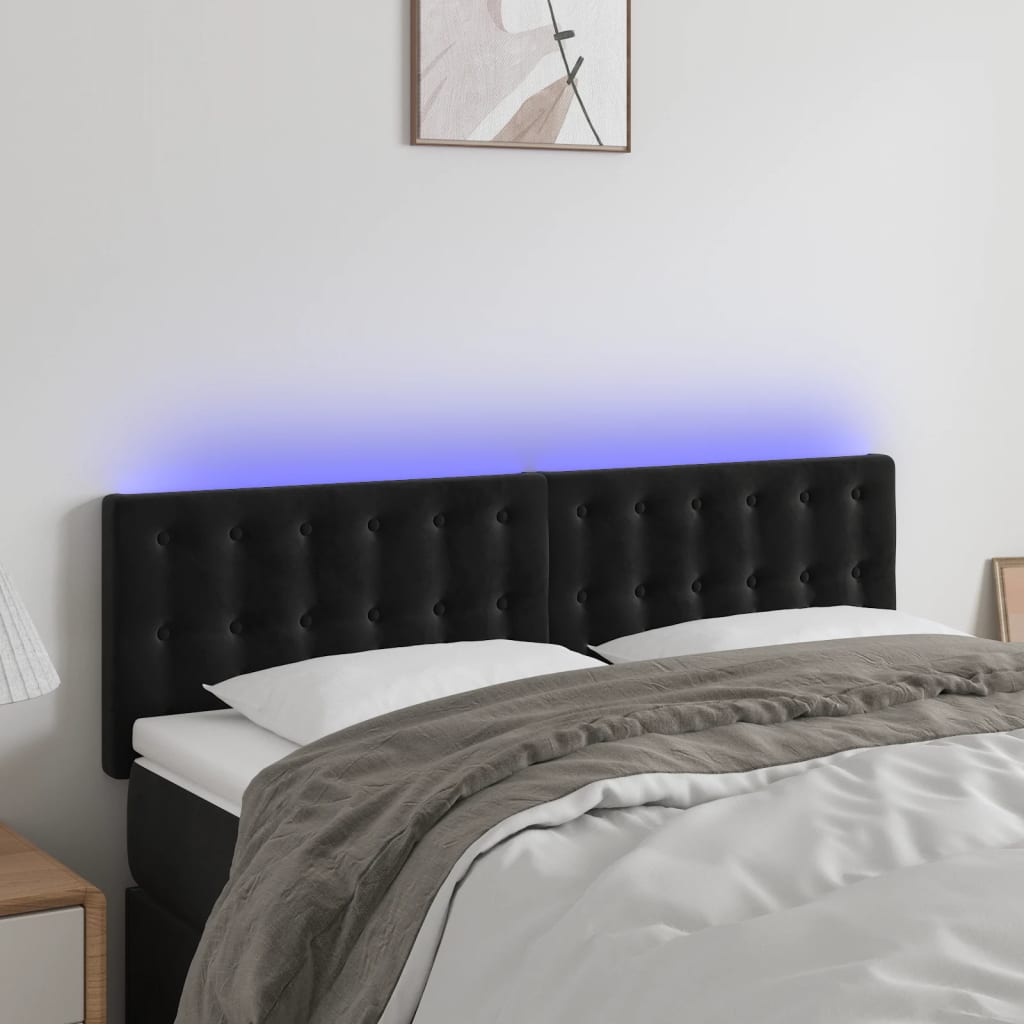 Hoofdbord LED 144x5x78/88 cm fluweel zwart – afbeelding 1