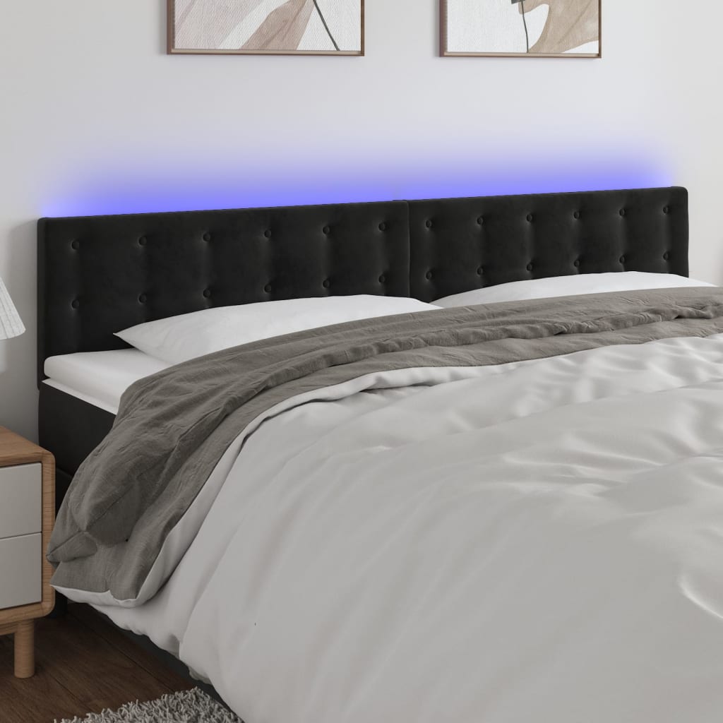 Hoofdbord LED 160x5x78/88 cm fluweel zwart – afbeelding 1