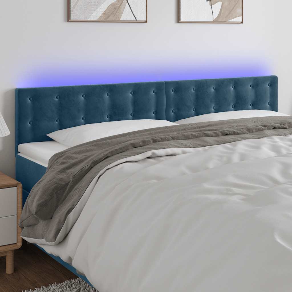 Hoofdbord LED 200x5x78/88 cm fluweel donkerblauw – afbeelding 1