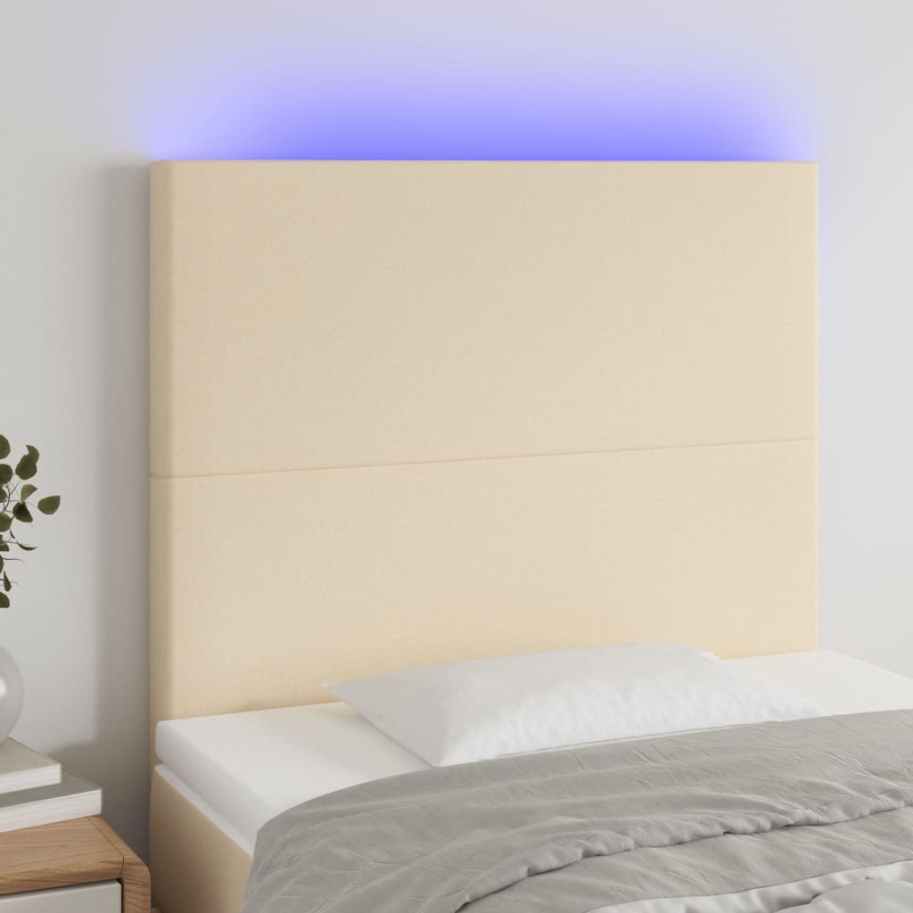 Hoofdbord LED 80x5x118/128 cm stof crèmekleurig – afbeelding 1