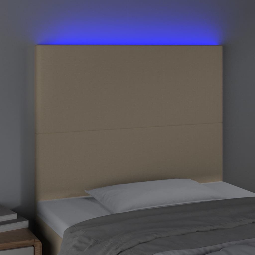 Hoofdbord LED 80x5x118/128 cm stof crèmekleurig – afbeelding 3