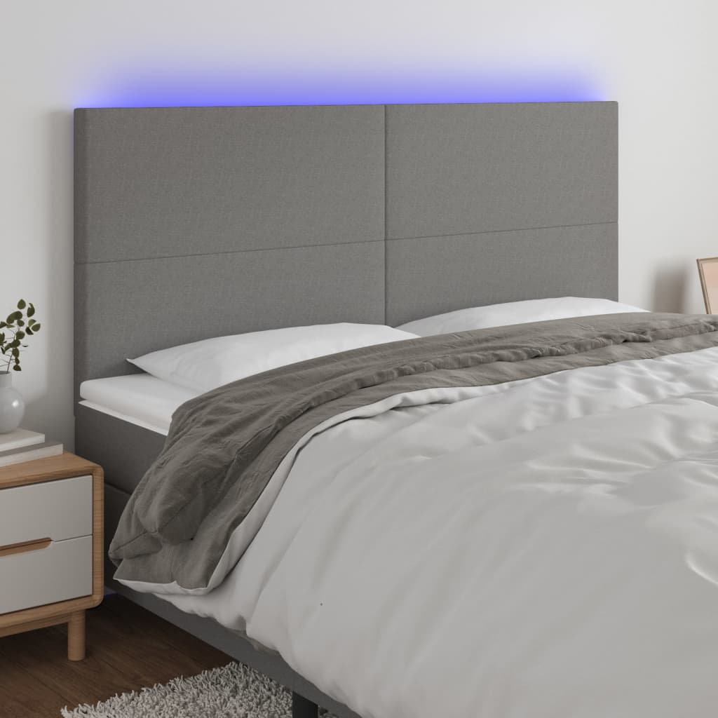 Hoofdbord LED 160x5x118/128 cm stof donkergrijs – afbeelding 1
