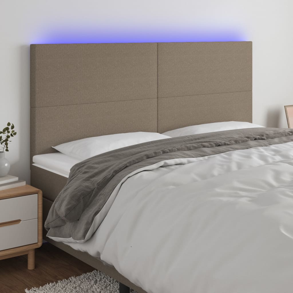 Hoofdbord LED 160x5x118/128 cm stof taupe – afbeelding 1