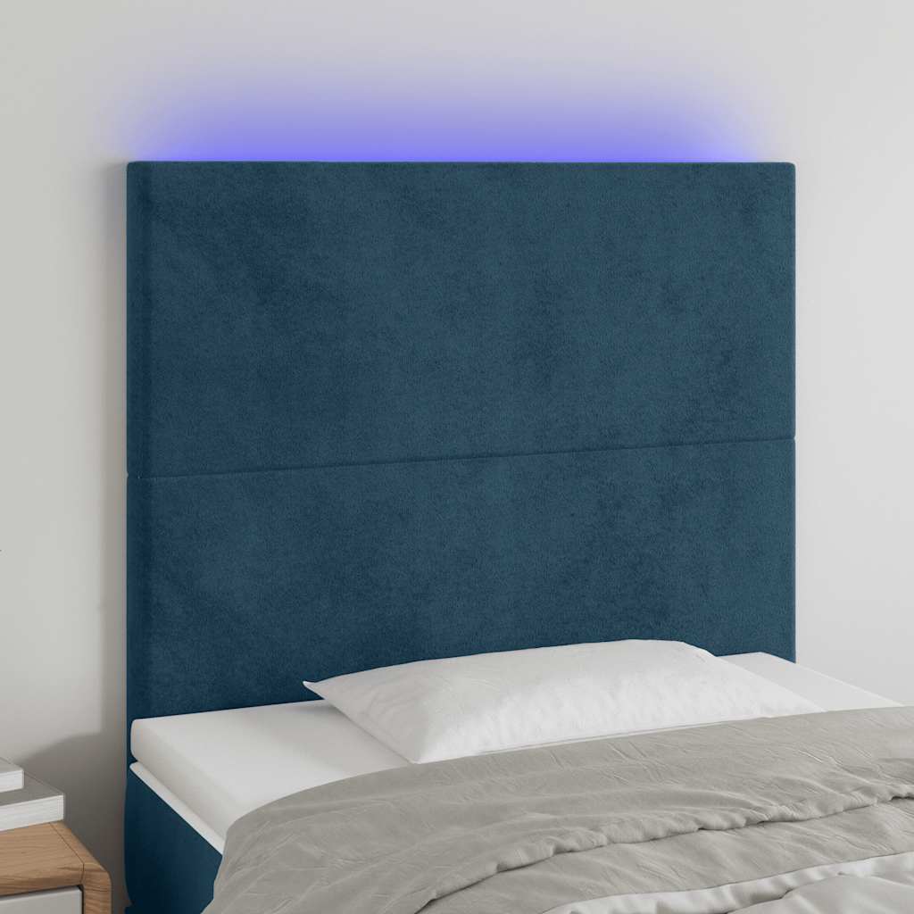 Hoofdbord LED 90x5x118/128 cm fluweel donkerblauw – afbeelding 1
