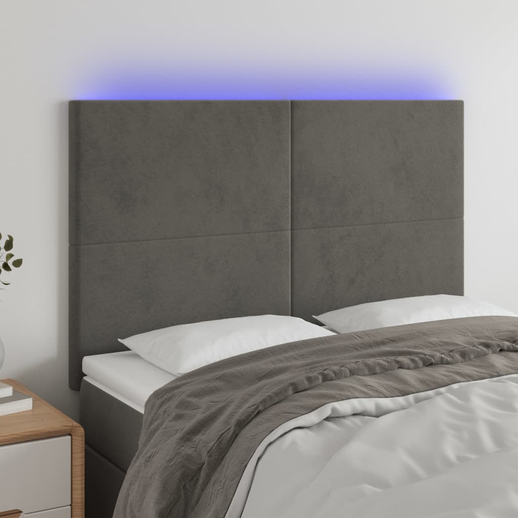 Hoofdbord LED 144x5x118/128 cm fluweel donkergrijs