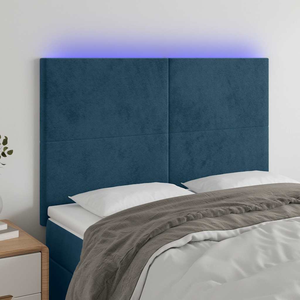 Hoofdbord LED 144x5x118/128 cm fluweel donkerblauw – afbeelding 1