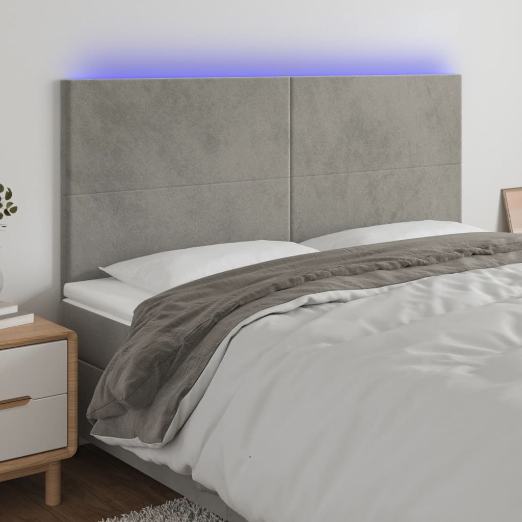 Hoofdbord LED 180x5x118/128 cm fluweel lichtgrijs – afbeelding 1