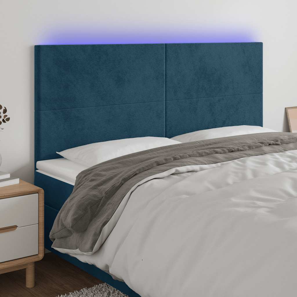 Hoofdbord LED 180x5x118/128 cm fluweel donkerblauw