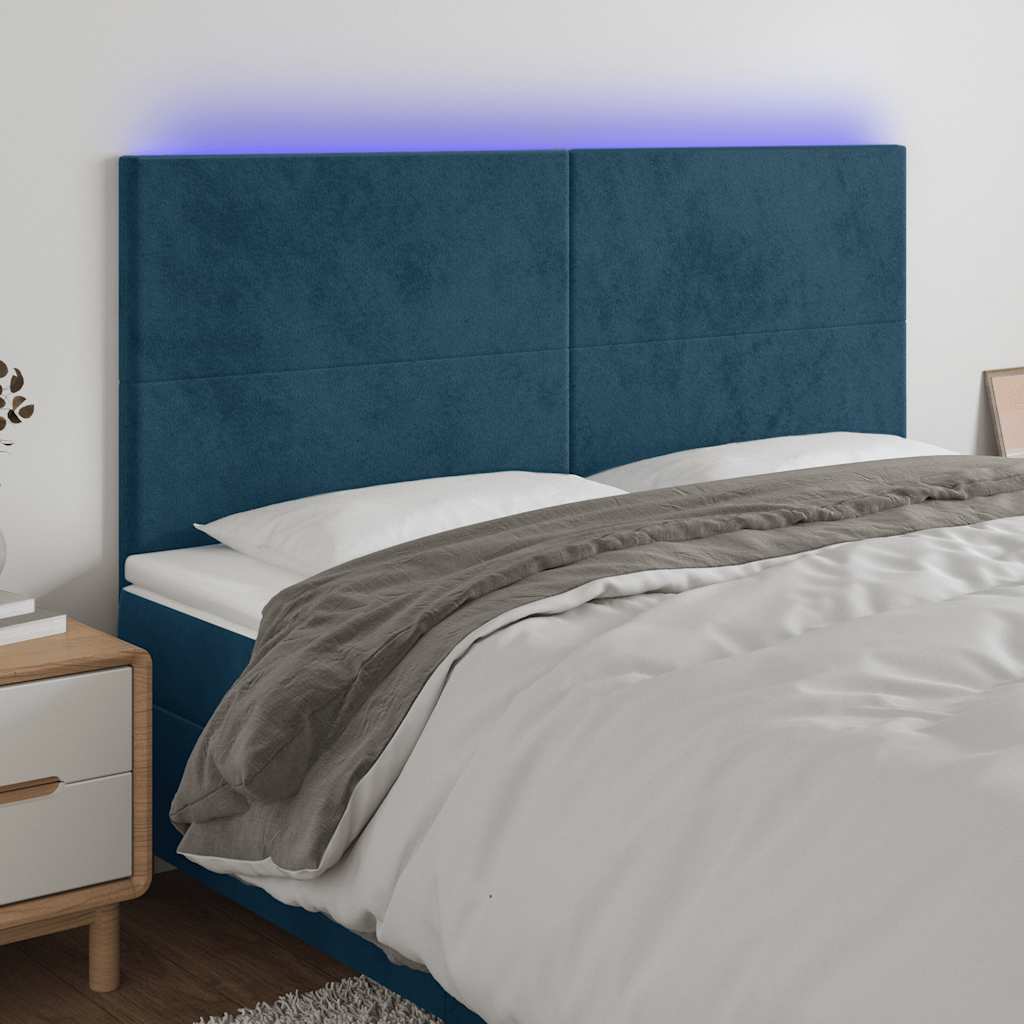 Hoofdbord LED 200x5x118/128 cm fluweel donkerblauw – afbeelding 1