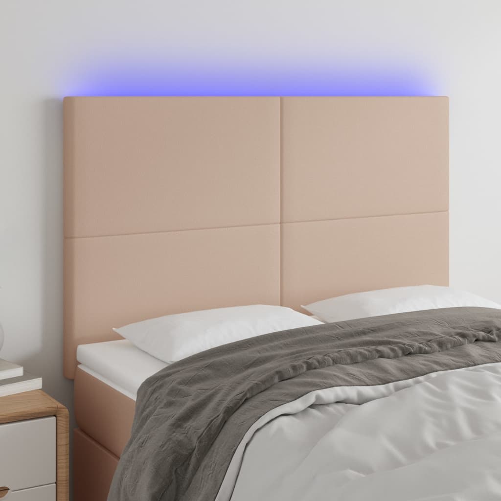 Hoofdbord LED 144x5x118/128 cm kunstleer cappuccinokleurig
