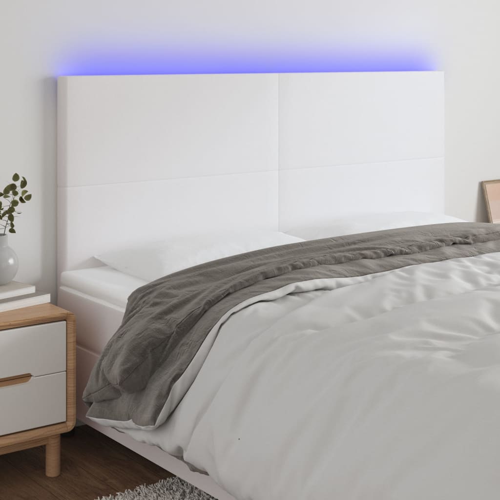 Hoofdbord LED 160x5x118/128 cm kunstleer wit