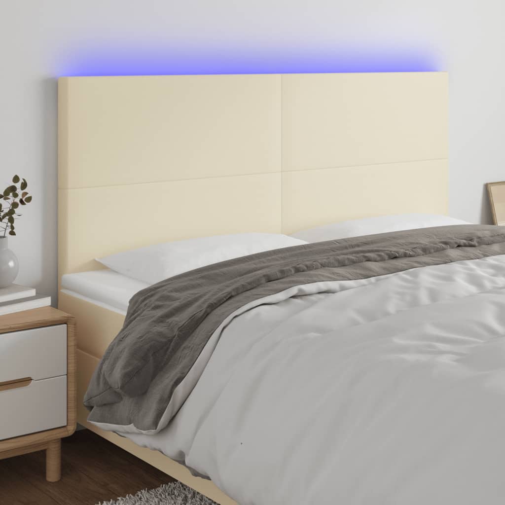 Hoofdbord LED 180x5x118/128 cm kunstleer crèmekleurig