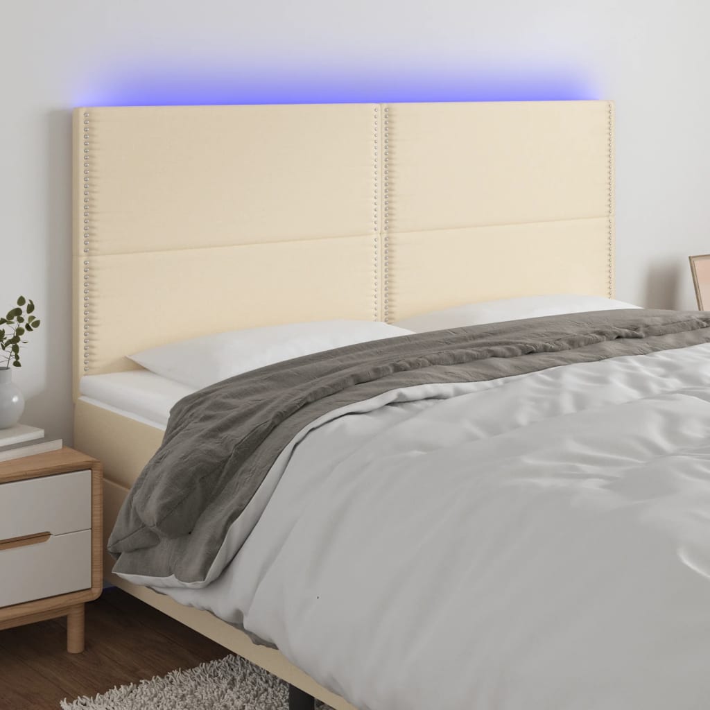 Hoofdbord LED 180x5x118/128 cm stof crèmekleurig – afbeelding 1
