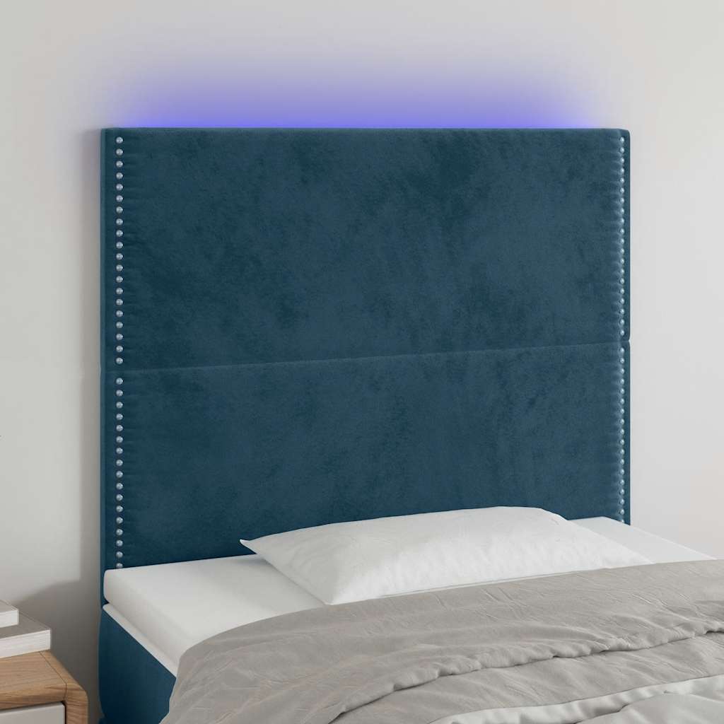 Hoofdbord LED 80x5x118/128 cm fluweel donkerblauw – afbeelding 1