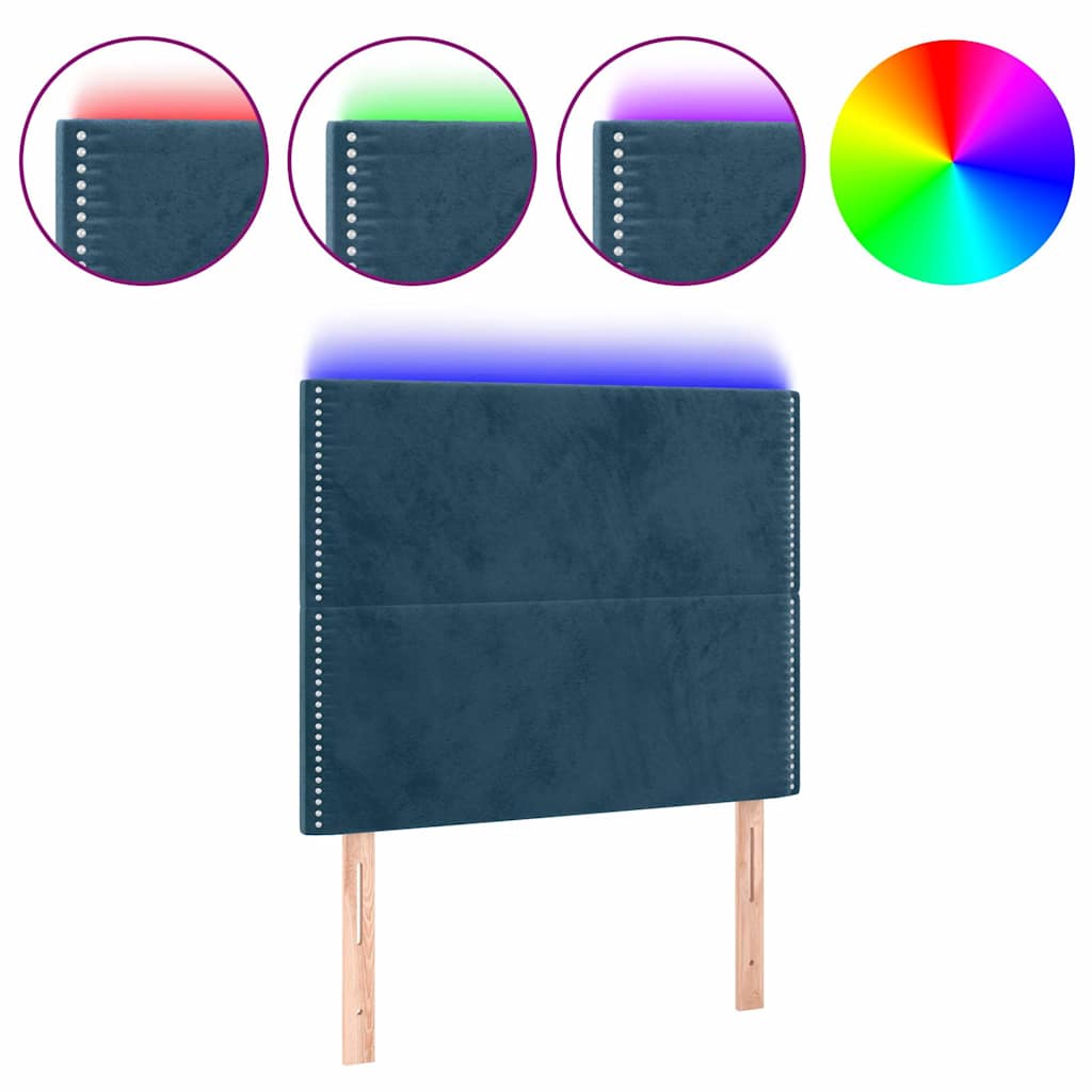Hoofdbord LED 90x5x118/128 cm fluweel donkerblauw – afbeelding 2