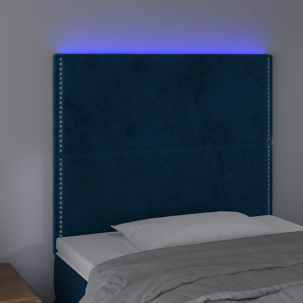 Hoofdbord LED 90x5x118/128 cm fluweel donkerblauw – afbeelding 3
