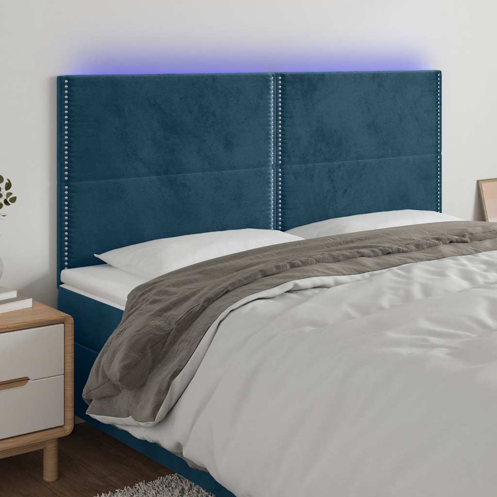 Hoofdbord LED 160x5x118/128 cm fluweel donkerblauw – afbeelding 1