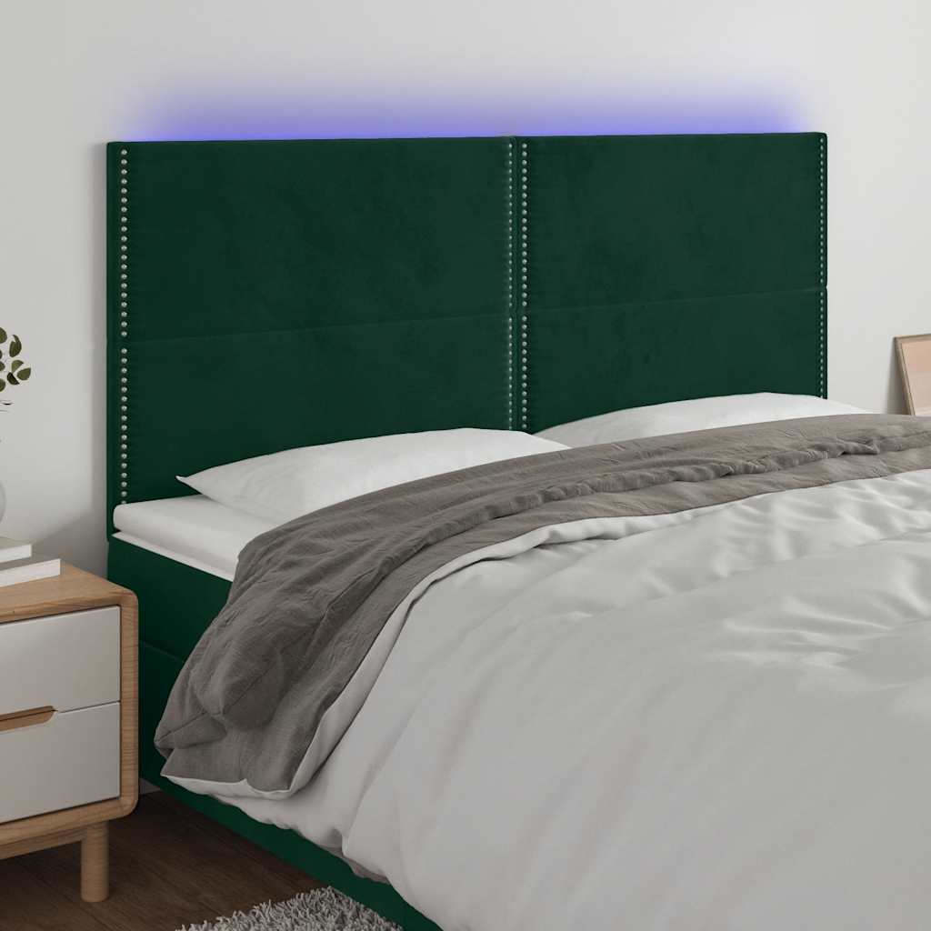 Hoofdbord LED 180x5x118/128 cm fluweel donkergroen – afbeelding 1