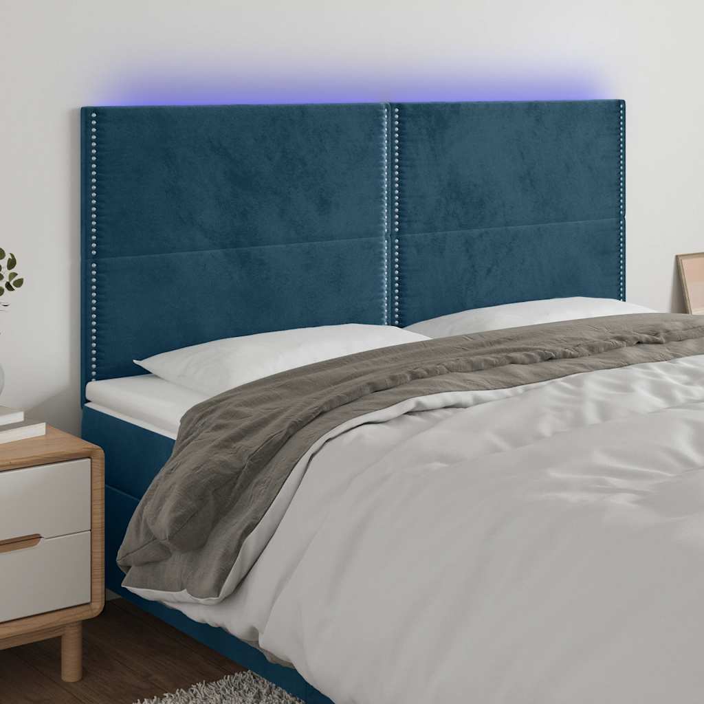Hoofdbord LED 200x5x118/128 cm fluweel donkerblauw – afbeelding 1