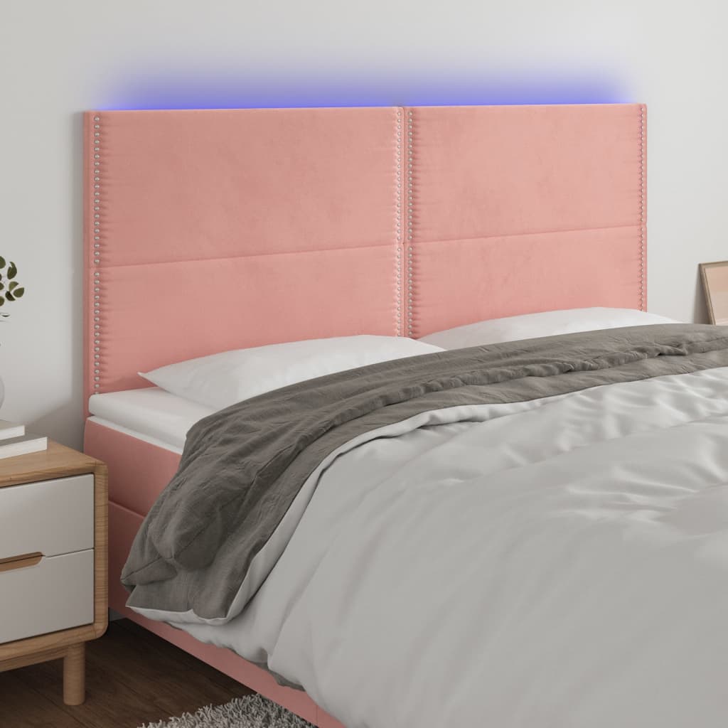 Hoofdbord LED 200x5x118/128 cm fluweel roze – afbeelding 1