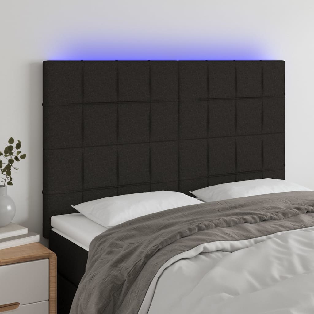 Hoofdbord LED 144x5x118/128 cm stof zwart – afbeelding 1
