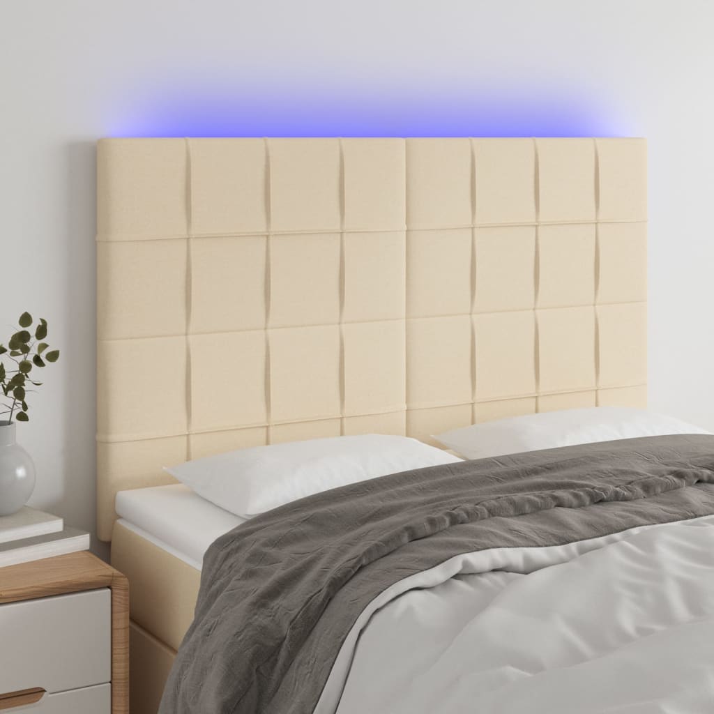 Hoofdbord LED 144x5x118/128 cm stof crèmekleurig – afbeelding 1