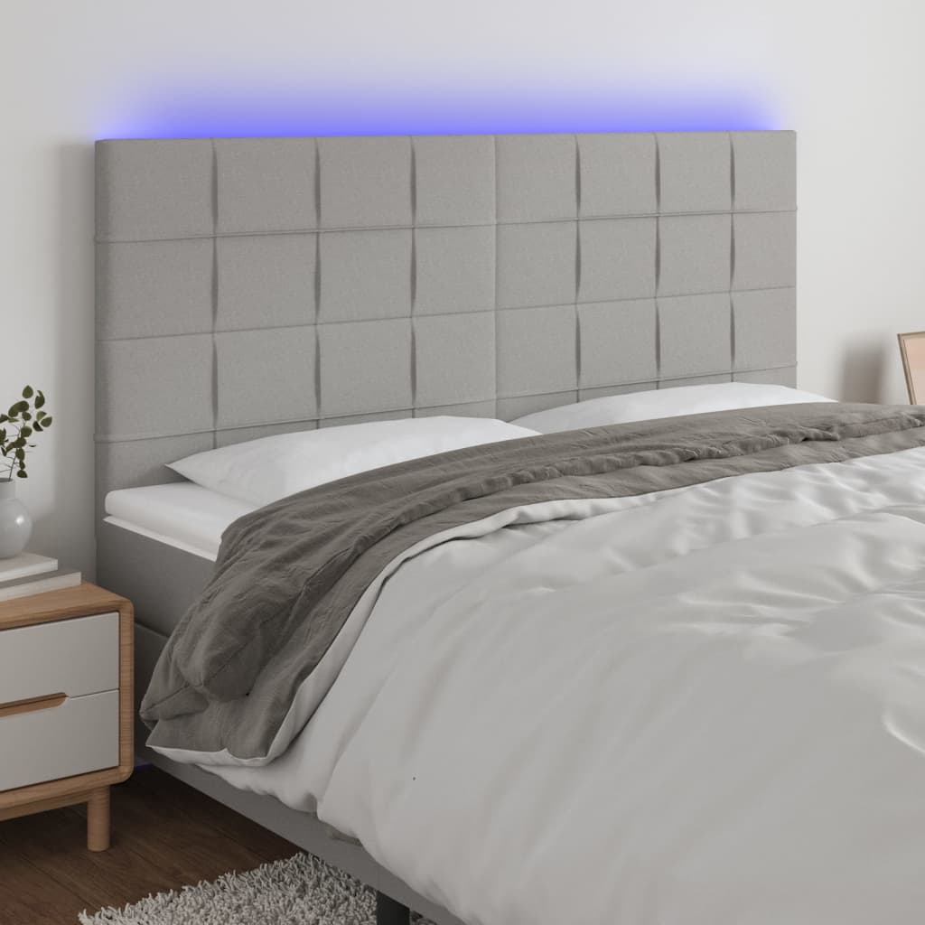 Hoofdbord LED 160x5x118/128 cm stof lichtgrijs – afbeelding 1