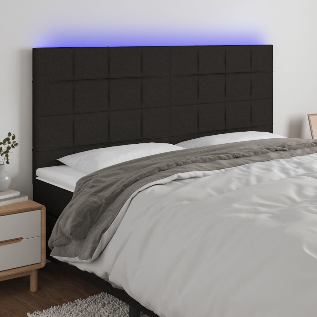 Hoofdbord LED 160x5x118/128 cm stof zwart – afbeelding 1