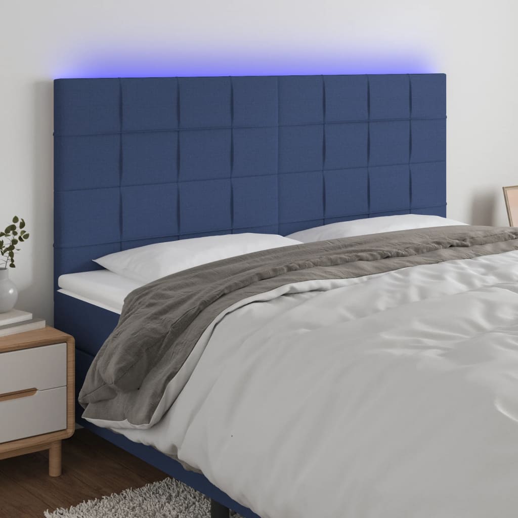 Hoofdbord LED 160x5x118/128 cm stof blauw – afbeelding 1