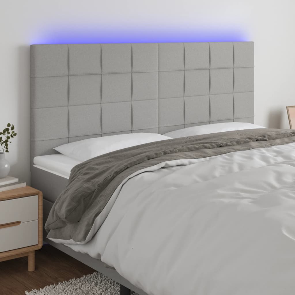 Hoofdbord LED 180x5x118/128 cm stof lichtgrijs – afbeelding 1