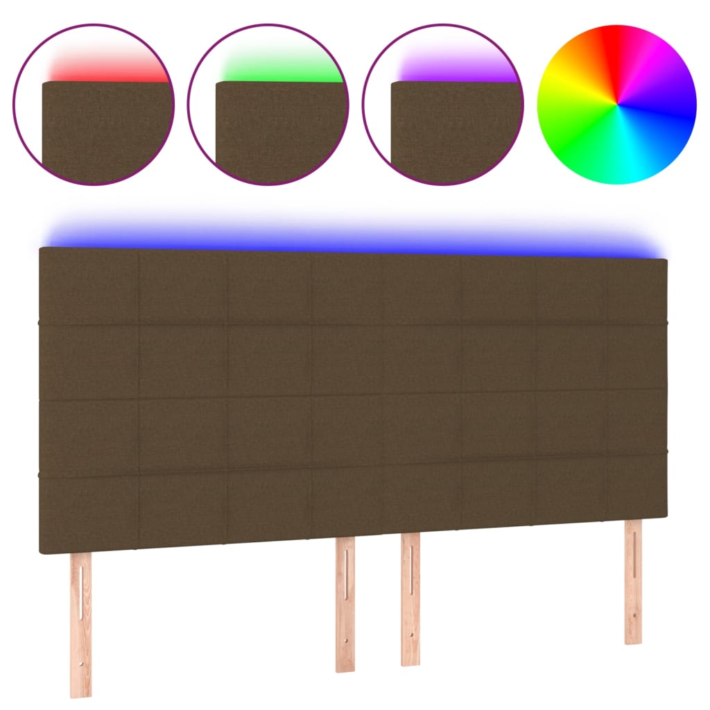 Hoofdbord LED 180x5x118/128 cm stof donkerbruin – afbeelding 2